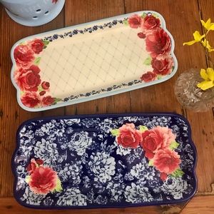 Pioneer Woman Frontier Rose Serving Tray Snack Platters Rare